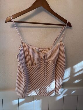 Striped Peach Pink and White Tie-Front Cami Tank Top